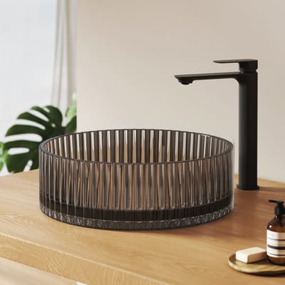 EMKE Glazen Waskom - Met Ribbels - Gehard Kristalglas - Binnen Glad - Modern & Stijlvol - Ø40 cm - Zwart