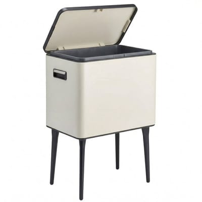 Cheqo® Prullenbak op Pootjes - Afvalbak 35 Liter met Deksel en Binnenemmer - Design Afvalemmer Vrijstaand voor Keuken en Kantoor - Vuilnisbak Crème op Poten met Handgreep - Vuilnisemmer voor Badkamer - Retro Vuilbak - Keukenprullenbak - Metaal