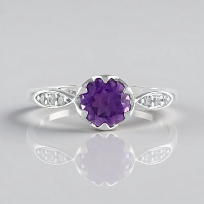 Cavill - Zilveren ring - 925 Sterling Zilver platina geplateerd - Siberische amethist 0,648ct - Cambodjaanse zirkonen - Elegante ronde ring dames
