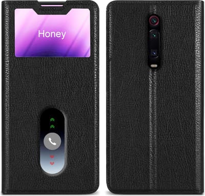 Cadorabo Hoesje geschikt voor Xiaomi Mi 9T / Mi 9T PRO / RedMi K20 / RedMi K20 PRO in KOMEET ZWART - Beschermhoes met magnetische sluiting, standfunctie en 2 kijkvensters Book Case Cover Etui