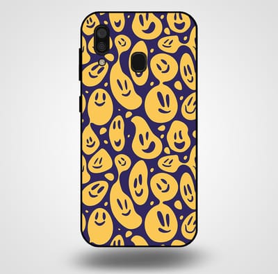 Smartphonica Telefoonhoesje voor Samsung Galaxy A30 met smiley opdruk - TPU backcover case emoji design - Paars Geel geschikt voor Samsung Galaxy A30