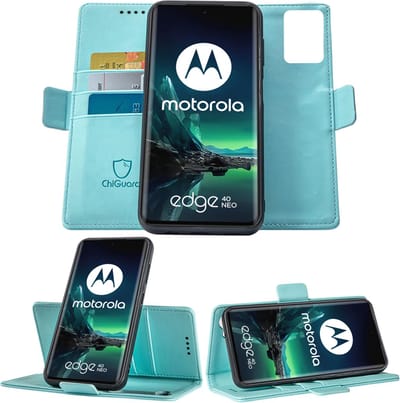 Geschikt voor Motorola Edge 40 Neo - Book Case Hoesje - Uitneembaar Hoesje - Magnetische Sluiting - Portemonnee Baby Blauw