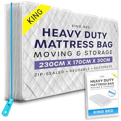 Opbergtas voor Kingsize Matras met Rits - Waterdichte Matrashoes voor Verhuizingen - Beschermt Tegen Vlekken, Stof en Ongedierte