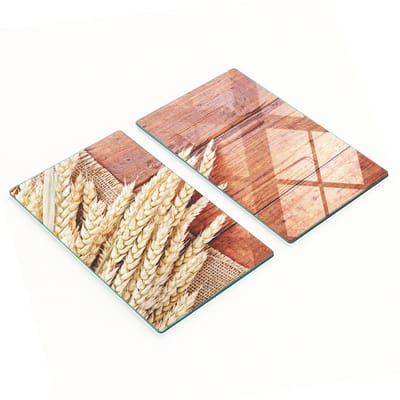 Decoratieve glazen snij- en serveerplanken met tarwemotief, 2x30x52 cm