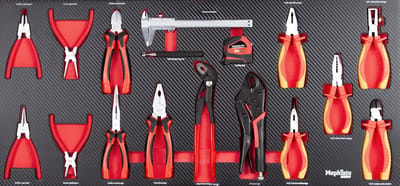 Uitschuifbare Gereedschapset Inleg Carbonlook voor Werkplaatswagen met Tangenset en Meetgereedschap