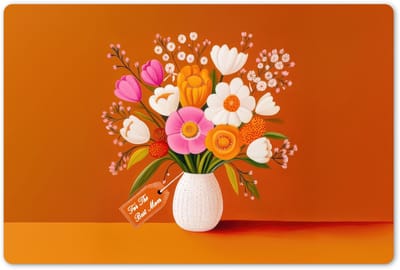 Placemats 45x30 cm - Placemat kunststof - 1 stuk - Vaas - Bloemen - Oranje - Borden onderleggers - Decoratie voor op tafel - Keuken tafeldecoratie accessoires - Vinyl onderlegger - Tafelversiering