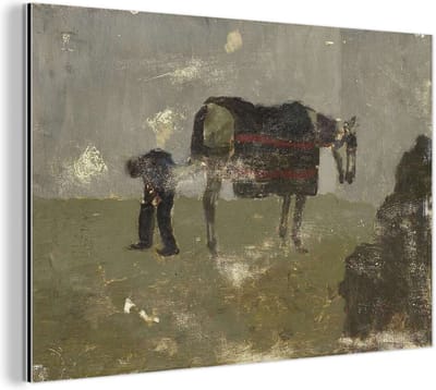 Aluminium schilderij 180x120 cm - Wanddecoratie metaal - Hoefsmid met schimmel - Schilderij van George Hendrik Breitner - Metalen muurdecoratie woonkamer - Decoratie industrieel - Foto op dibond - Industriële accessoires slaapkamer