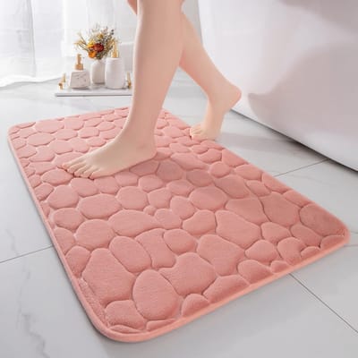 Zachte en Absorberende Badmat van Geheugenfoam, Antislip Douchematt, Decoratieve Badkamer Tapijt 43×61 cm, Roze