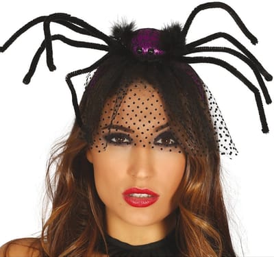 Halloween diadeem - spin en sluier - one size - paars - meisjes/dames