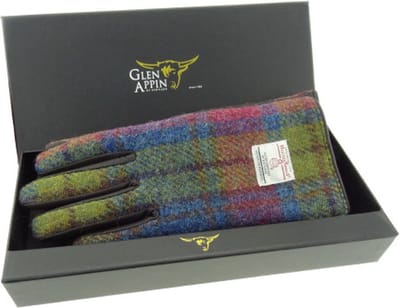 Dames Handschoenen Multi Colour met Bruin Leer - Harris Tweed - Glen Appin of Scotland