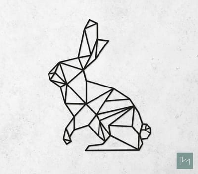 Laserfabrique Wanddecoratie - Geometrische Konijn - XS - Brievenbusformaat - Zwart - Geometrische dieren en vormen - Houten dieren - Muurdecoratie - Line art - Wall art