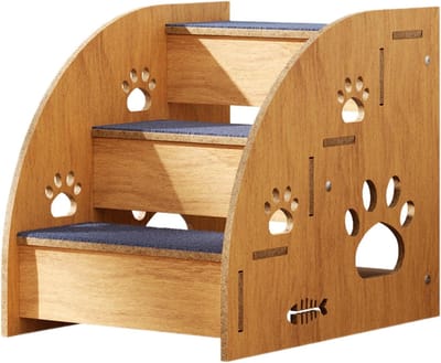 Huisdier Trappen - Kattenladder Hondenladder - Veilige Toegang - Antislip Tapijt - 3 Lagen - Houtkleur