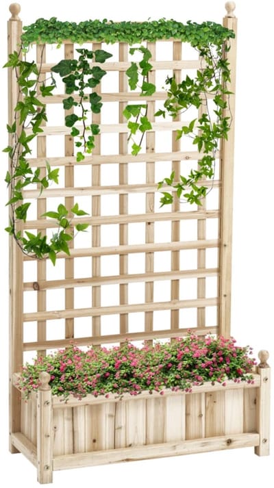 Plantenbak met klimrek - Bloembak - Weerbestendig - Met trellis - Buiten - Hout - Plantenrek - Verkoold