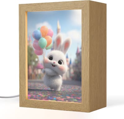 Nachtlampje 15x20 cm - Kinder lampje - Konijn - Ballonnen - Gekleurd - Confetti - Tafellamp kinderkamer - Slaapkamer lamp - Bedlamp kinderen - Kinderlampje stopcontact - Wandlamp babykamer - Nachtlampjes