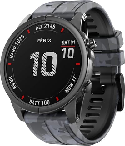 Stravo Camouflage Siliconen Horlogebandje - 22mm QuickFit - Donkergrijs - Duurzaam & Comfortabel voor Avontuur en Sport - Compatibel met Garmin Fenix 5 (Plus), 6 (Pro), 7 (Pro - Sapphire - Solar), 8 - 47mm, Fenix E, Epix (Pro) Gen 2 - 47mm