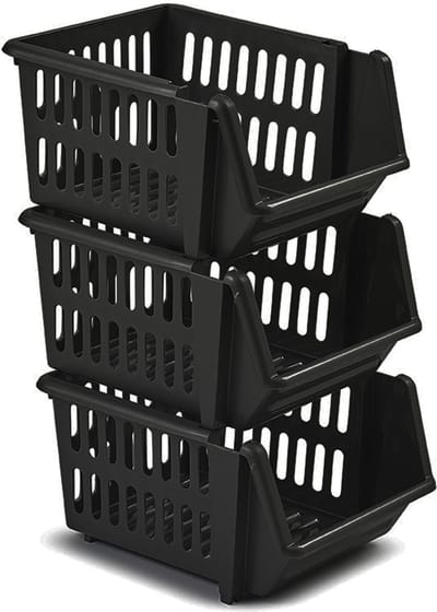 Whitefurze manden/organisers - 3x stuks - stapelbaar - zwart
