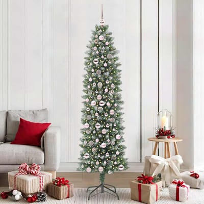 vidaXL - Kunstmatige - slanke - kerstboom - Groen - en - Wit - 210 - cm