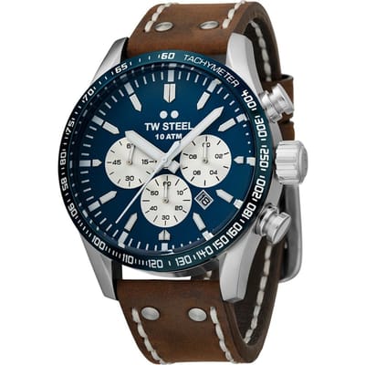 TW Steel TWVS121 Volante Steel Chrono Bruin Leer 48mm