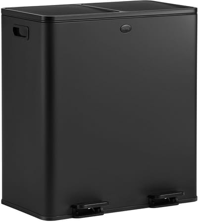 HÜSQ Prullenbak 60L (2x30L) met 2 Vakken – Pedaalemmer Zwart - Duo Prullenbak 2 x 30 liter - Vuilnisbak voor huishouden en kantoor - Recycle Vuilbak - Soft-Close Vuilnisbak in RVS – Afvalscheiding – Zwart