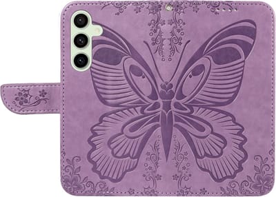 PU BookCover Hoes Etui geschikt voor Samsung Galaxy S24 FE - Vlinder - Paars