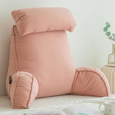 Ergonomisch Rugkussen met Armsteunen, Verstelbare Nekrol, Ideaal voor Lezen en TV-kijken, Comfortabel en Ondersteunend (Roze)