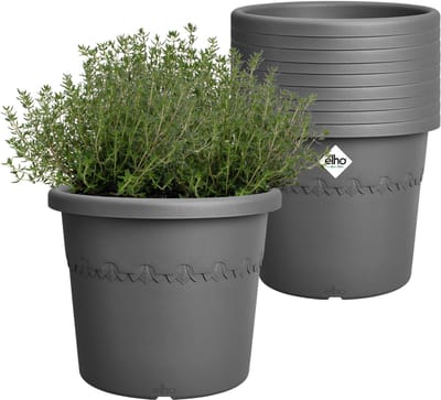 Elho Algarve Cilindro 25 - Bloempotten voor Buiten - 100% Gerecycled Plastic - Set van 10 - Ø 24.5 x H 20.5 cm - Antraciet