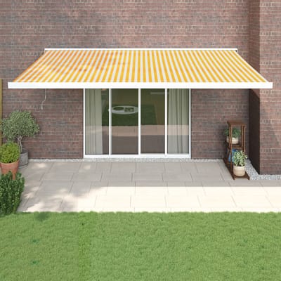 vidaXL - Uitschuifbare - luifel - Geel - en - Wit - 500 - × - 300 - cm - Stof - en - Metaal