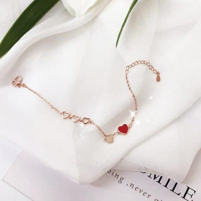 Bracelet Cœur Rouge Mode en Argent Sterling 925 Réglable Bijoux Zircon Pour Dame Femmes Mignon Romantique Cadeaux S -B264 16cm add 4cm white