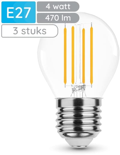 Modee E27 LED Lamp 4W - 470lm - 2700K - Warm Wit - LED Filament Globe Mini P45 - Vervangt 40W Halogeen Gloeilamp - 3 stuks