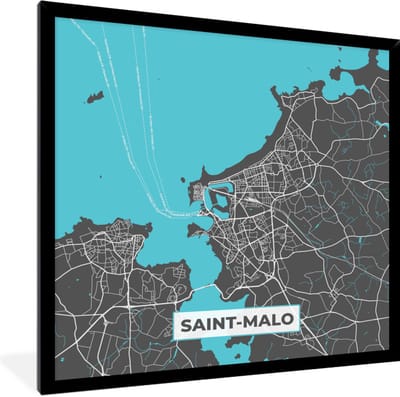 Fotolijst incl. Poster - Saint-Malo - Frankrijk - Plattegrond - Stadskaart - Kaart - 40x40 cm - Posterlijst