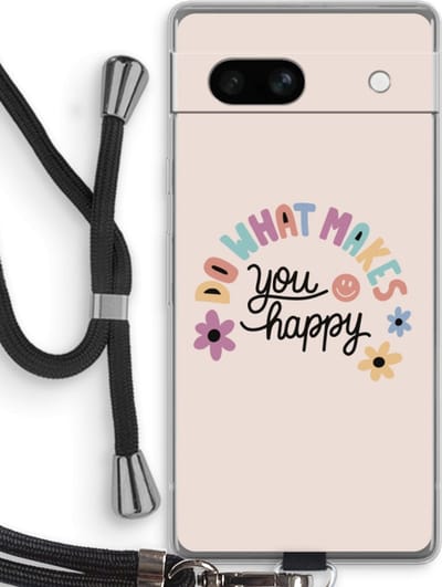 Case Company® - Hoesje met koord geschikt voor Google Pixel 7A hoesje met Koord - Happy days - Telefoonhoesje met Zwart Koord - Bescherming aan alle Kanten en Over de Schermrand