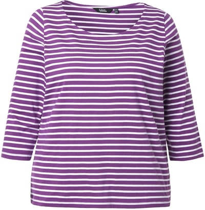 Ulla Popken - Dames - Gestreept shirt klassiek ronde hals 3/4-mouwen - Aubergine - Maat 58+