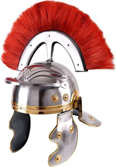 Romeinse Helm - Officierhelm Centurio - Historische Reenactment - Gevoerde Katoenen Binnencap - Hoofdomtrek 61cm - Zilver