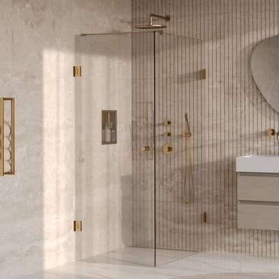 Brauer Void - Carving Douchecabine met Draaideur - Helder Glas - 80x120x200 cm - incl. Glascoating - PVD Goud Geborsteld
