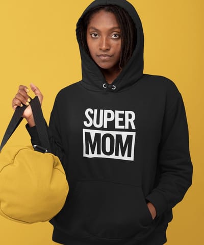 Moederdag Hoodie Super Mom - Kleur Zwart | Maat XS | Moederdag Cadeautje Voor Mama's