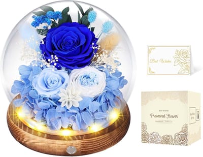 Eeuwige Roos - Decoratieve Bloem - Romantisch Cadeau - Met LED Verlichting - 13 x 13 x 13 cm - Blauw