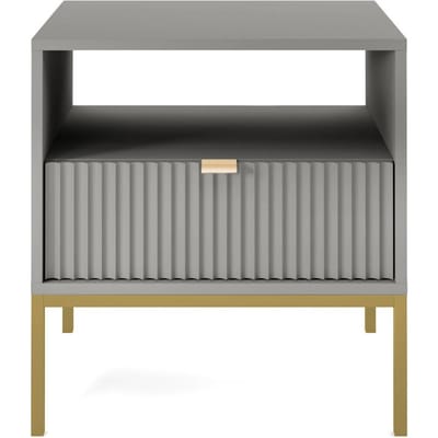 Selsey Vellore - Nachtkastje 54 cm - grijs met een geribbelde voorkant en een gouden frame