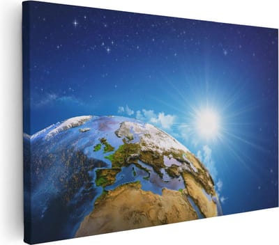Artaza Canvas Schilderij Aarde Vanuit De Ruimte - 30x20 cm - Klein - Wanddecoratie Sterren - Muurdecoratie Wereldkaart - Kamer Accessoires