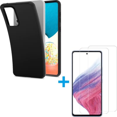Silicone hoesje zwart met 2 Pack Tempered glas Screen Protector Geschikt voor: Samsung Galaxy A53 - A536 5G