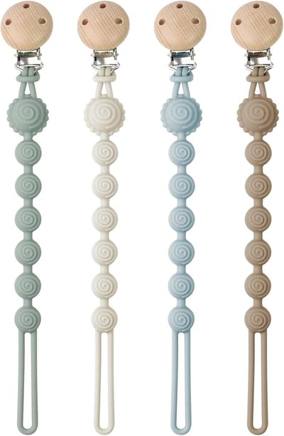 Fopspeenketting Set van 4 Siliconen in Diverse Kleuren