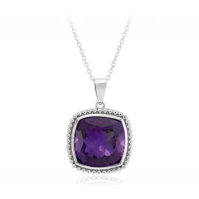 Cavill - Elegante Zilveren Ketting - 925 Sterling Zilver Rhodium - 9,5 Karaat Marokkaanse Amethist - Antiek Kussen Slijpsel - Dames Sieraad