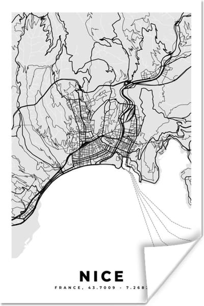 Poster Kaart - Frankrijk - Stadskaart - Plattegrond - Nice - 40x60 cm