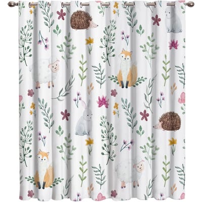 Cartoon Bos Dier Boom Vos Beer Konijn Kind Raam Gordijnen Gordijnen voor Woonkamer Decoratieve Items Woonkamer 135W x 115H(cm)
