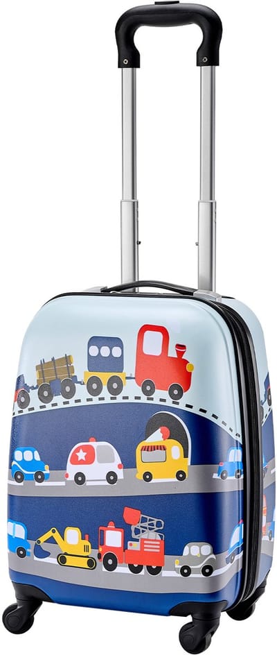 Kinderbagageset, 5-delig, 45,7 cm harde rolkoffer met rugzak en U-vormig kussen, handbagage voor kinderen met vrachtwagenmotief, reisgeschenk voor jongens en meisjes, geschikt voor vliegtuigen