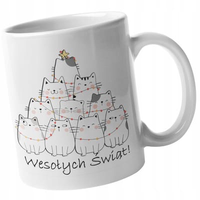 Keramische Mok met Katten & Kerstboom - Leuk Cadeau
