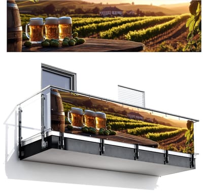 Balkonscherm 300x80 cm - Balkonposter Bier - Hop - Landschap - Balkon scherm decoratie - Balkonschermen - Balkondoek zonnescherm