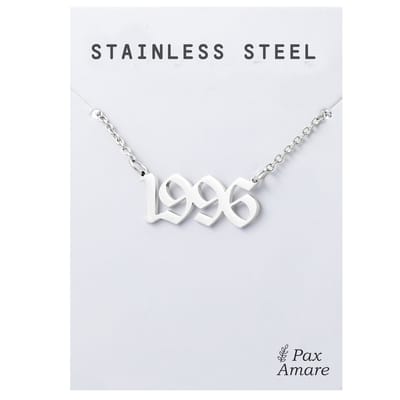 Jaartal 1996 Ketting Zilverkleurig - Stainless Steel - Sieraad op Cadeau Kaartje - Jaar Hanger - Pax Amare
