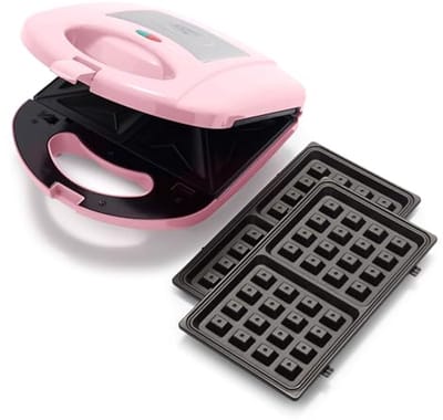 3-in-1 Panini Pers, Wafel & Sandwich Maker - PFAS-vrij met Antiaanbaklaag en Verwijderbare Grillplaten