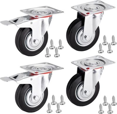 Set van 4 Zwenkwielen met Rem Ø 125 mm voor Zware Belasting