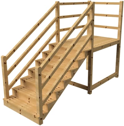 MILANO buitentrap 7 gesloten treden H122 cm - bordes L189 x B120 cm - trapleuning links en rechts - bordesleuning links en achteraan